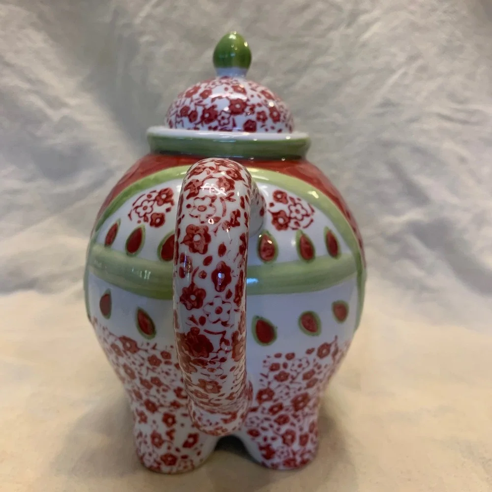 Ceramic‎ Elephant Teapot Multicolor Floral Boho Hand Painted Decorative Decor